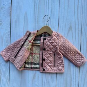 Burberry Baby Girls Size 12M 80CM Quilted Full Zip Coat Jacket Pink EUC
